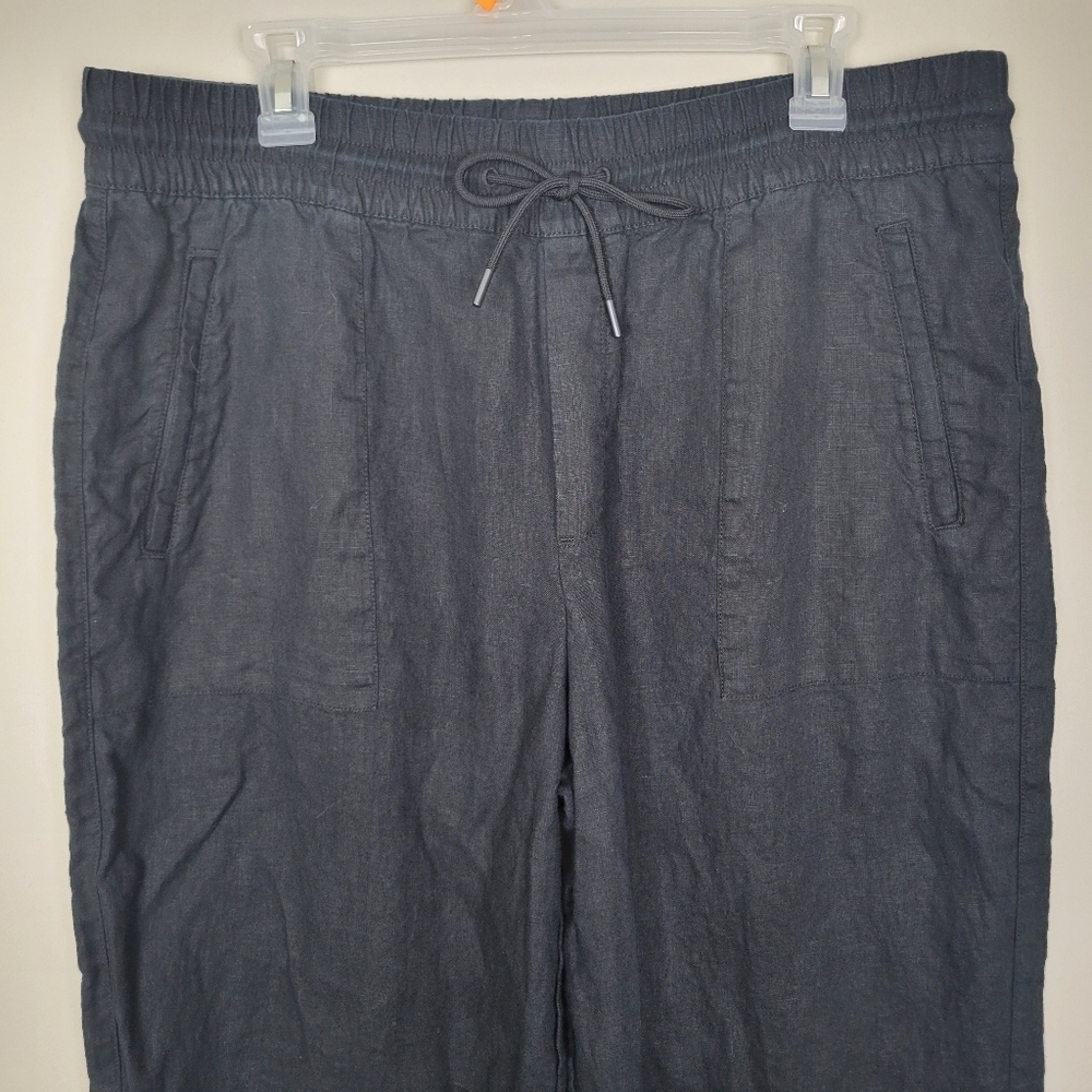 Athleta Retreat 100% Linen High Rise Wide Leg Pants Womens Large Black Relaxed - Picture 2 of 9